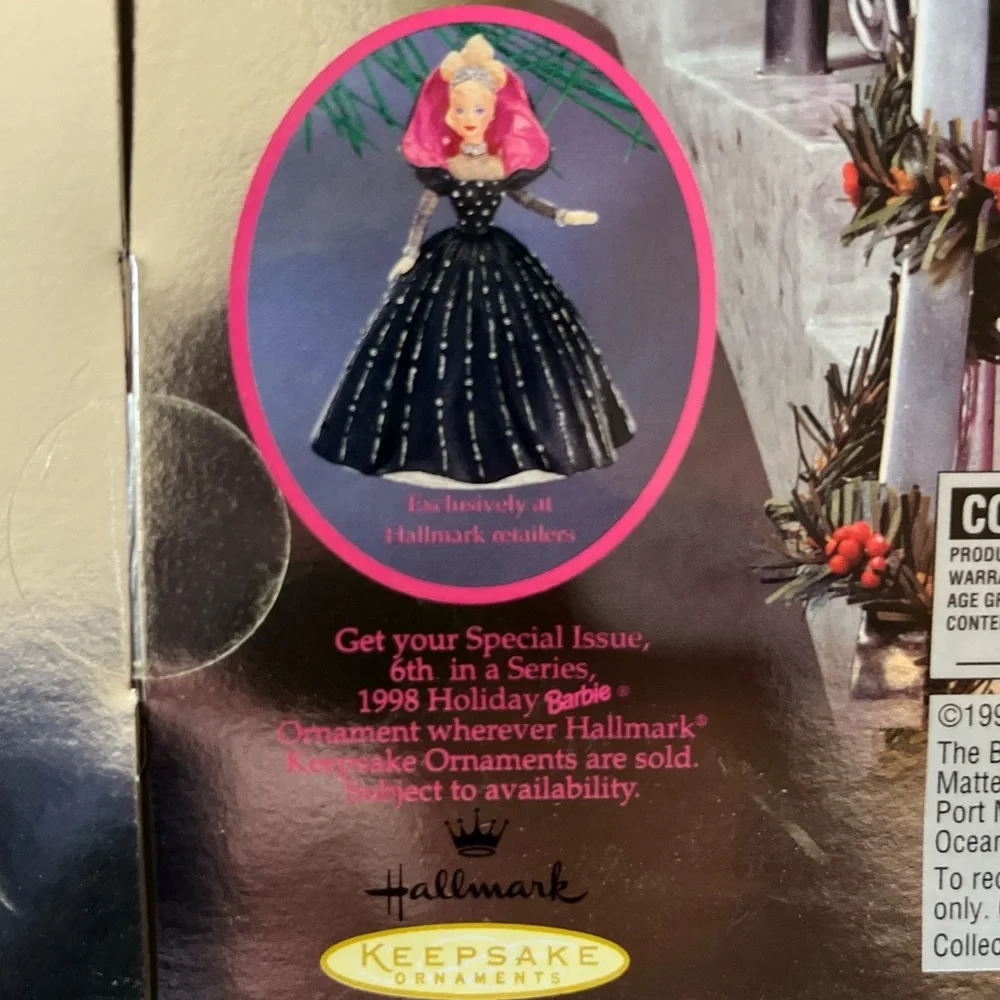 Vintage 1998 Happy Holidays Barbie with Pink and Black Dress New in Box - Picture 3 of 6